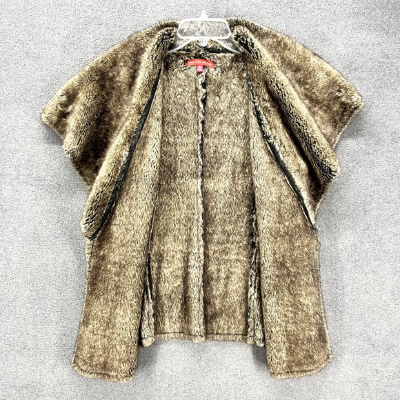Saks Fifth Avenue Vest Womens Size S/P Black Brown Open Front Faux Fur Suede - Picture 4 of 15